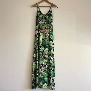 Green tropical floral and cheetah maxi dress, White House Black Market, size 00
